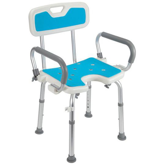 Siège de douche réglable en hauteur tabouret de douche antidérapants charge max.136 Kg alu hdpe blanc Bleu Accoudoir réversible