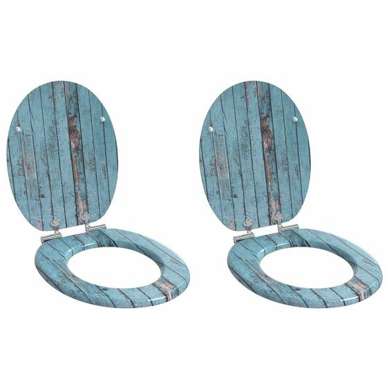 Siège de toilette 2 pcs Bleu 44 x 38 cm Panneau MDF