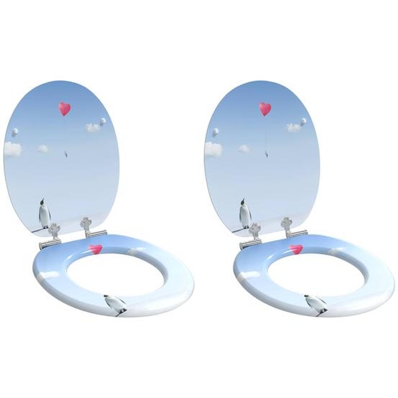 Siège de toilette 2 pcs Bleu 44 x 38 cm Panneau MDF