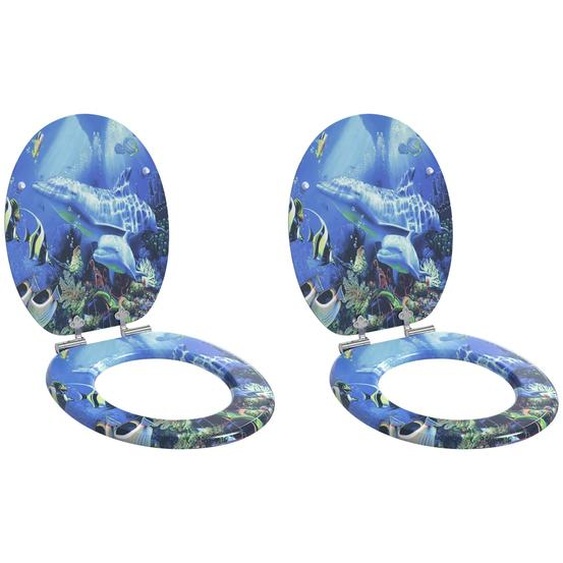 Siège de toilette 2 pcs Bleu 44 x 38 cm Panneau MDF