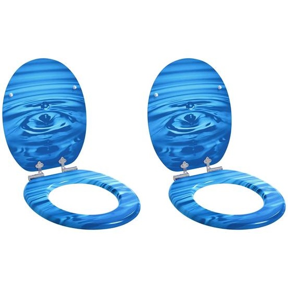 Siège de toilette 2 pcs Goutte bleue 44 x 38 cm Panneau MDF