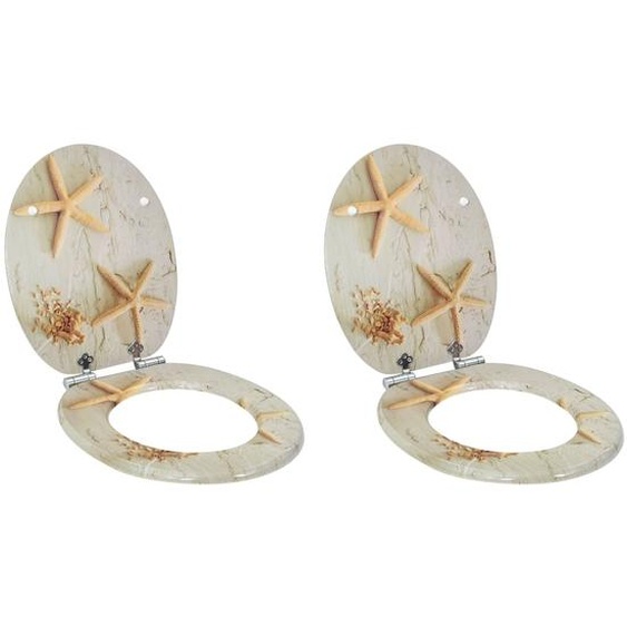 Siège de toilette 2 pcs Jaune et blanc 44 x 38 cm Panneau MDF