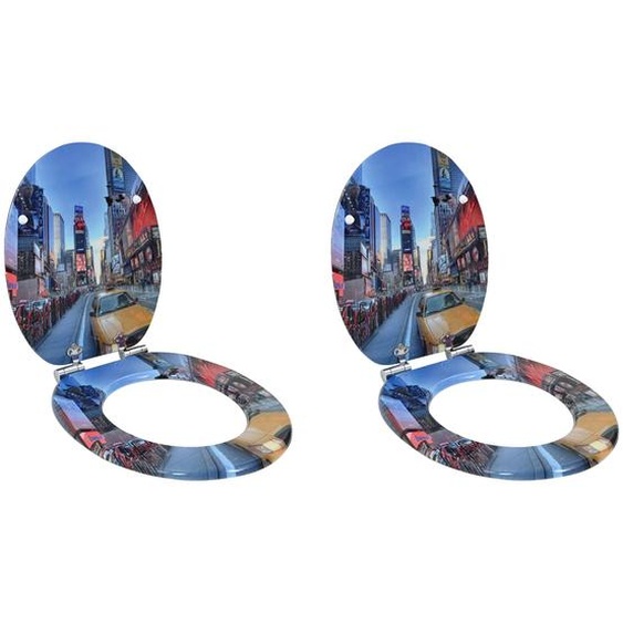 Siège de toilette 2 pcs Multicolore 44 x 38 cm Panneau MDF