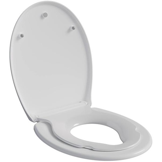 Siège de toilette avec siège enfant intégré, système de fermeture douce, forme ovale, blanc, 44,6 x 37,1 cm