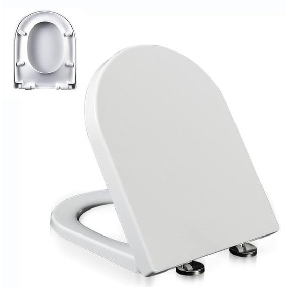 Siège de toilette de forme D, avec système de fermeture douce et fixation rapide