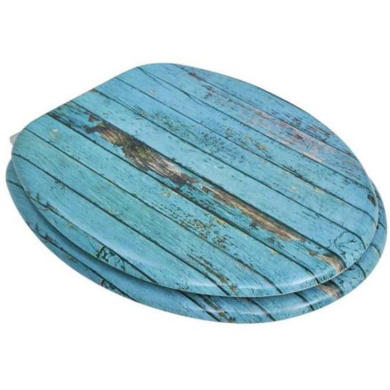 Siège de toilette - Design vieux bois - MDF - Couleur bleu - Dimensions 43,7 x 37,8 cm - Universel