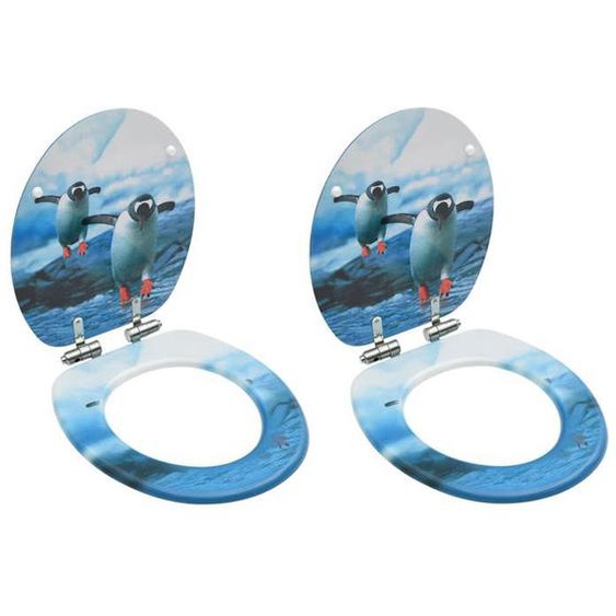 Siège de toilette - Multicolore - MDF - Design pingouins - 2 pièces - Fermeture douce