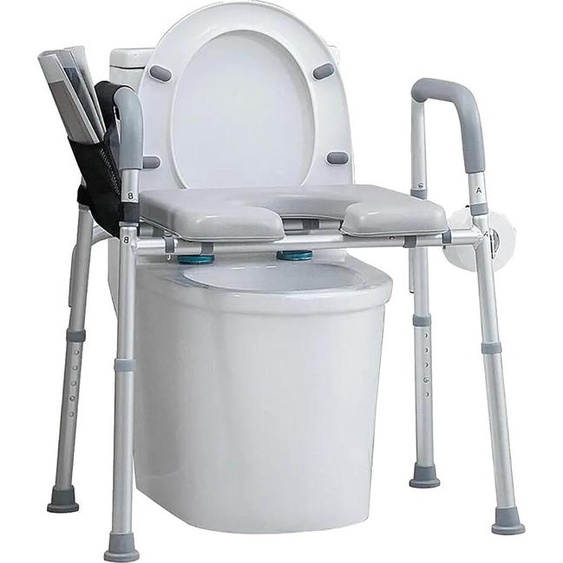 Siège de toilette surélevé, hauteur réglable de 17,7 à 21,7, supporte jusquà 300 lbs, siège rembourré souple, montage sans outil, jambières antidérapantes