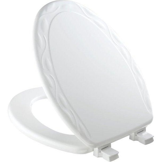 Siège de toilettes allongé en bois, facile à nettoyer, blanc