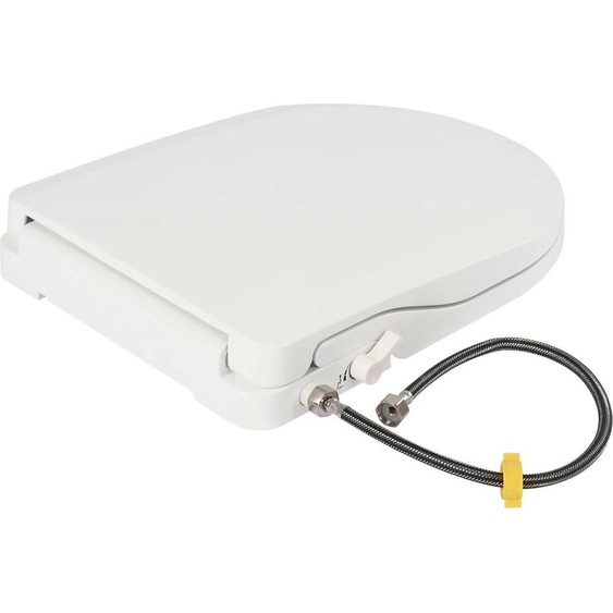 Siège de toilettes bidet - Accessoire non électrique - Double jet (nettoyage féminin/fessier) - Type D pour toilettes allongées - Tuyau de 60 cm - Raccordement deau 1,27 cm - Blanc