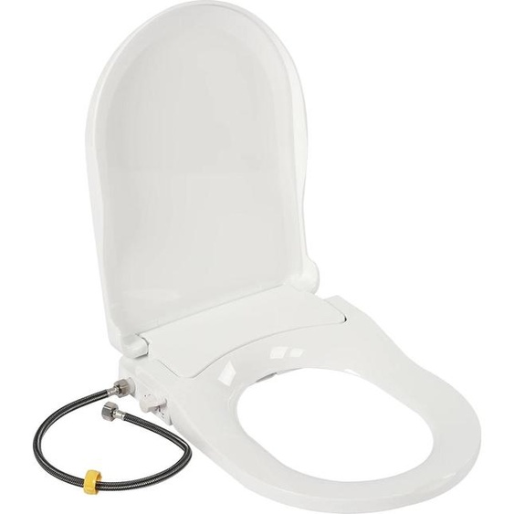 Siège de toilettes bidet - forme en D - sans électricité - 2 jets (femmes et fesses) - fermeture douce - PP - 48 × 35 cm - blanc