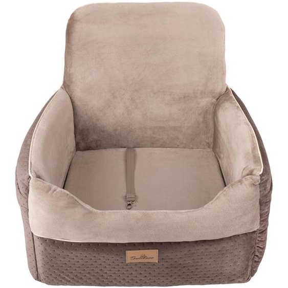 Siège de voiture de luxe pour chiens - Siège de voyage confortable pour chiens de taille moyenne, position assise haute avec ceinture de sécurité, lavable - 64x50x30 cm, Marron, One Size