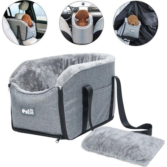 Siège de voiture pour petits chiens - siège de voiture lavable pour chiens avec poches de rangement, laisse de sécurité attachable et rembourrage en mousse à mémoire de forme épaissie, 45x22x25cm