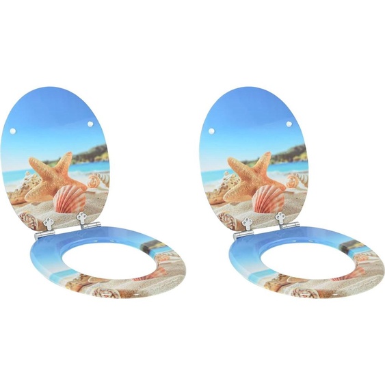 Siège de WC à fermeture douce, 2 pièces, motif coquillage marin, 44 x 38 cm