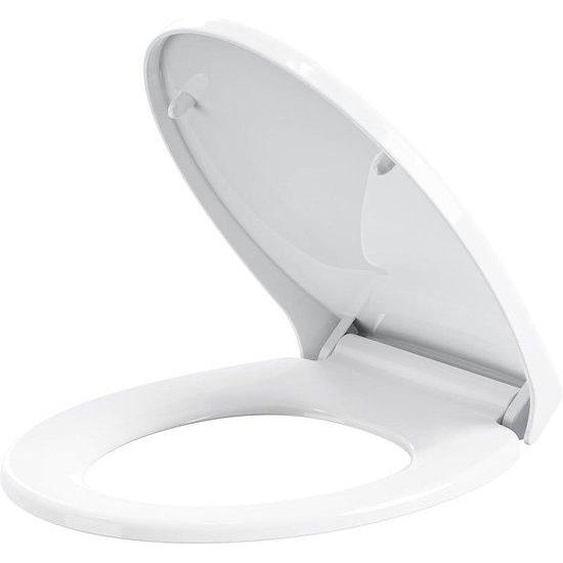 Siège de WC avec système de démontage rapide et charnières réglables - Ovale - Blanc - Plastique - Facile à nettoyer