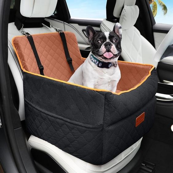 Siège élévateur pour chien à installer sur siège auto, adapté aux petits et moyens chiens, lavable, avec poches de rangement, noir/marron