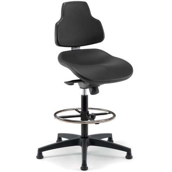 Siège haut JOKO sur patins - Assise ergonomique réglable en hauteur et inclinaison - PVC non feu M2  - Avec dossier et repose-pieds - Noir