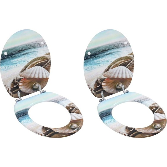 Sièges de toilette 2 pcs. avec couvercle MDF design coquillage