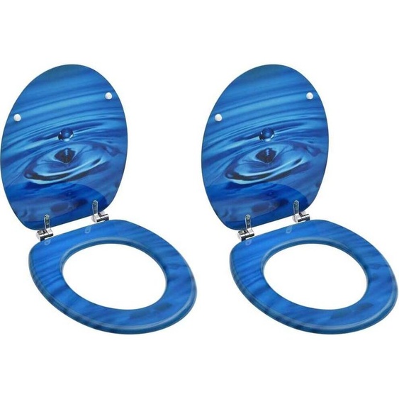 Sièges de toilette avec couvercle 2 pcs. MDF bleu Design goutte deau