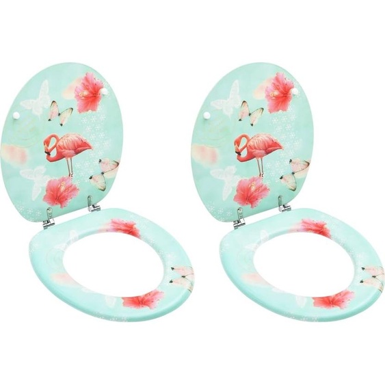Sièges de toilette avec couvercle 2 pcs. MDF design flamant rose