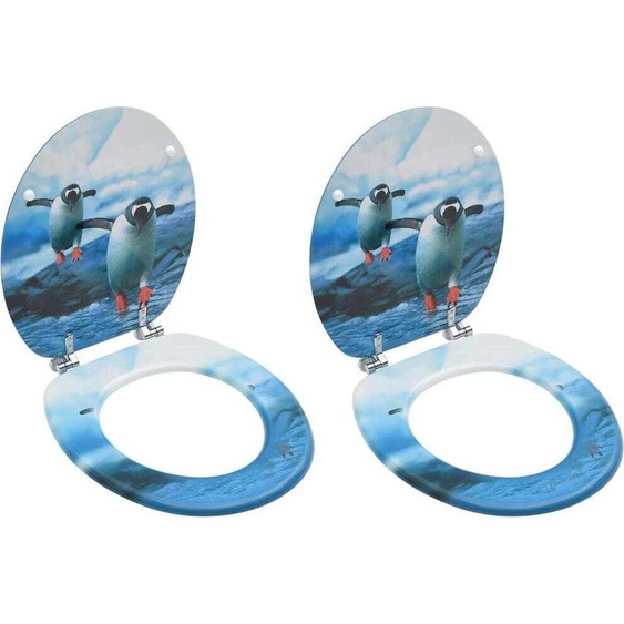 Sièges de toilettes avec couvercle 2 pcs. MDF design pingouin