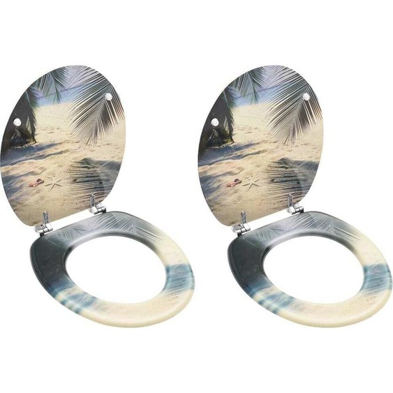 Sièges de toilettes avec couvercle 2 pcs. MDF design plage