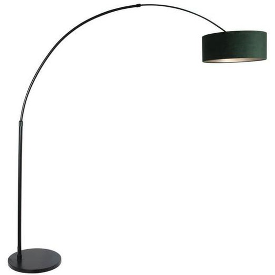 Lampadaire - Sienna Sparkled Light - Arc Noir Mat - Velours Vert - E27 - Design Contemporain