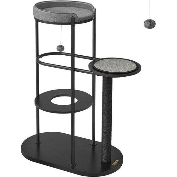 Signature Home - Arbre à chat Richkat - Arbre à chat moderne - Tubes métalliques - Avec coussin et plateforme - Barre en sisal - Balle de jeu pour chat - Pour petits - grands - vieux chats - Noir classique - 80 x 43 x 111 cm