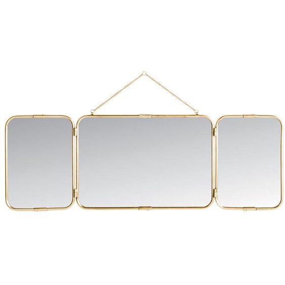 SIGNATURE - Miroir de Barbier Triptyque en Laiton Dorée - L114 x H40cm