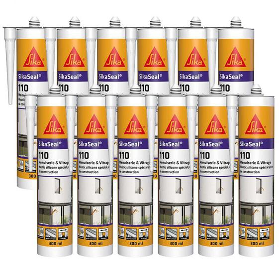 Sika - 12x Mastic silicone Seal 110 Menuiserie & Vitrage 300ml Couleur: Translucide