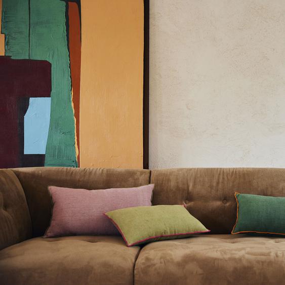 Silvana - Coussin lin et coton bord contrastant 35x60 cm - Couleur - Rose pastel
