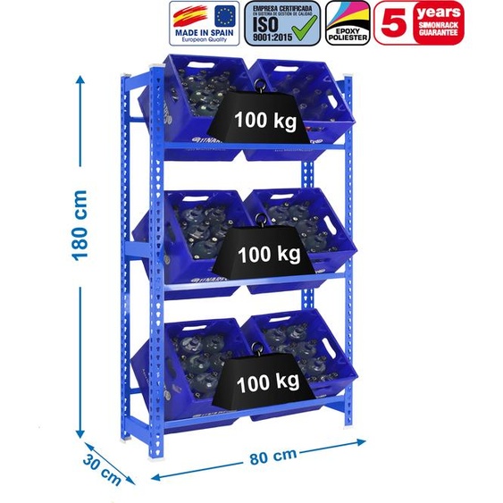 SIMONBOTTLE Etagère en métal 3-1800x800x300 BLEU