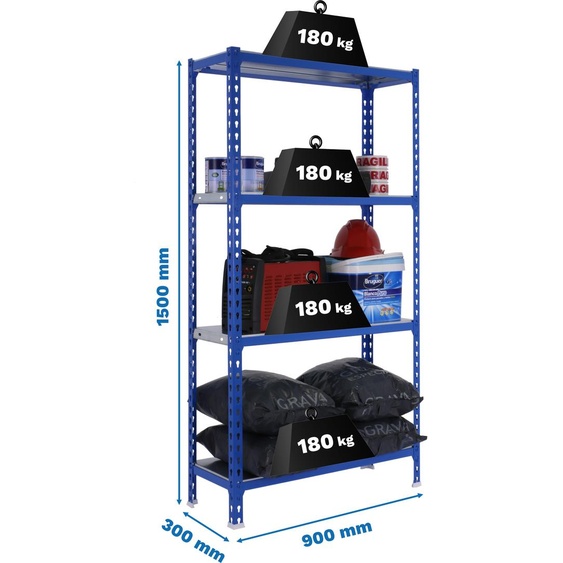 SIMONCLICK Étagère métallique 4/300 1500 BLEU/GALVA