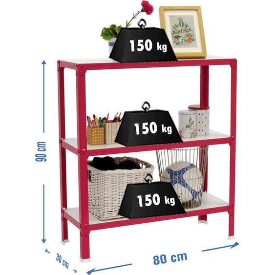 SIMONHOME CLICK WOOD MINI 3/300 ROSA/WEIß metall prateleira