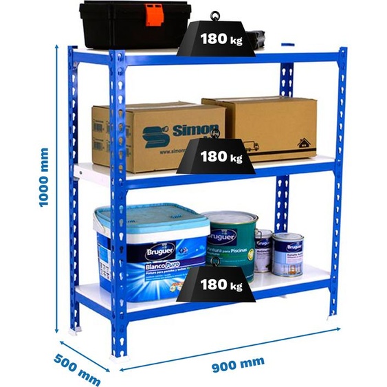 Simonrack Étagère pour charges lourdes SIMONCLICK 3 8425437085086 bleu, blanc 90,0 x 50,0 x 100,0 cm