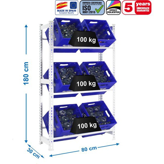 Simonrack Rayonnage pour caisses de boissons SIMONBOTTLE 3 8435104962558 blanc 80,0 x 30,0 x 180,0 cm