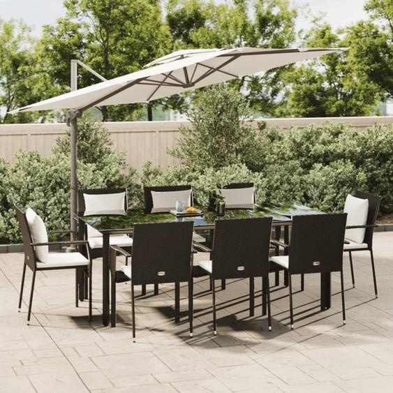 Simple salon de jardin 9 pièces avec coussins Noir Poly Rattan - 5535425