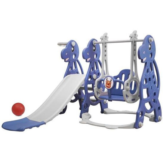 SINBIDE®Toboggan Balançoire 4 en 1 pour Enfants Bébé avec Échelle dEscalade, Panier de Basket Aire de Jeux Jouet Intérieur -bleu