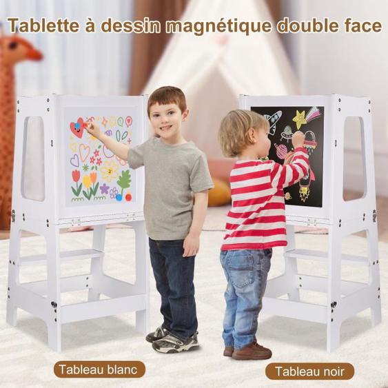 SINBIDE Tour dapprentissage en Bois - Table et Chaise avec Tableau Noir -Tour dobservation Marchepied pour bébé