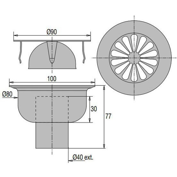 Siphon de sol grille inox sortie verticale 100x100mm D90mm - VALENTIN - 00 460200 000 00