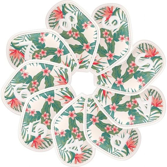 Siranlive Couverture de sauna de golf en cuir PU, couvertures de tête de fer, impression de style hawaïen, coins de club de golf, 4, 5.6, 7.8, 9.P.S.A, 9 pièces par ensemble