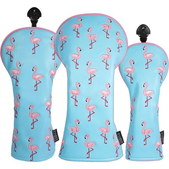 Siranlive Juste hybride en cuir PU souple pour club de golf, couverture de sauna, impression flamant rose, conducteur en option, bois de parcours, ensemble de 3 pièces