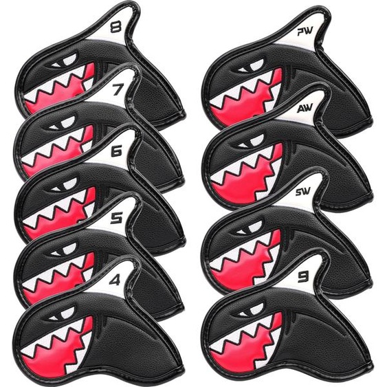 Siranlive Nouveau Blanc noir mer requin fers de Golf couvre-chef en cuir PU Clubs de Golf fer ensemble couvre-chef # 4-9PAS pour homme femme