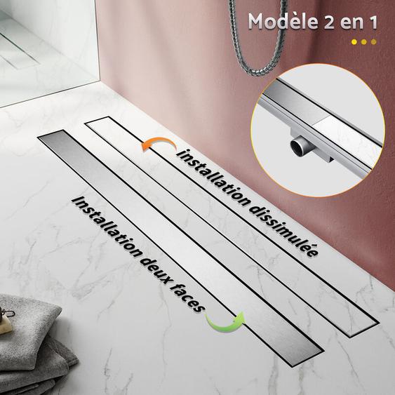 Caniveau Douche Italienne Acier Inoxydable Caniveau de Sol à litalienne Grille, Ce Modèle 2 en 1 + 360° à Carreler Drain de Douche Extra Plat avec