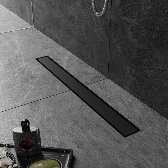 Sirhona - Caniveau Douche Noir Italienne 70cm à carreler, Siphon de Sol Douche Modèle 2 en 1, Acier Inoxydable