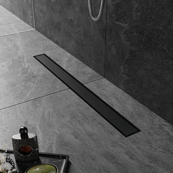 SIRHONA Caniveau Douche Noir Italienne 80cm à carreler, Siphon de Sol Douche Modèle 2 en 1, Acier Inoxydable