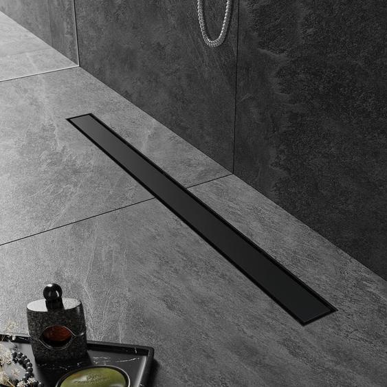 SIRHONA Caniveau Douche Noir Italienne 90cm à carreler, Siphon de Sol Douche Modèle 2 en 1, Acier Inoxydable