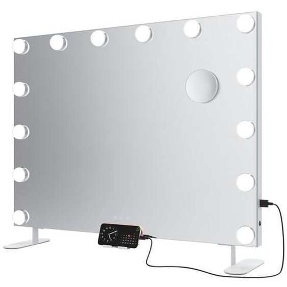 SIRHONA Miroir de Maquillage Hollywood Mural avec Lumineux pour Dressing Chambre,Port de Charge USB & Miroir Grossissant 80x65.5cm