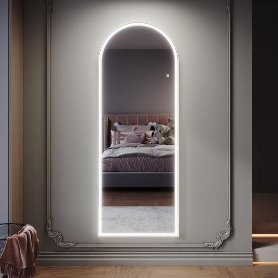 Sirhona - Miroir sur pied, avec fonction mémoire, mode déclairage led dimmable et prise intégrée, miroir pleine longueur cintré, 1600 x 600 x 35 mm