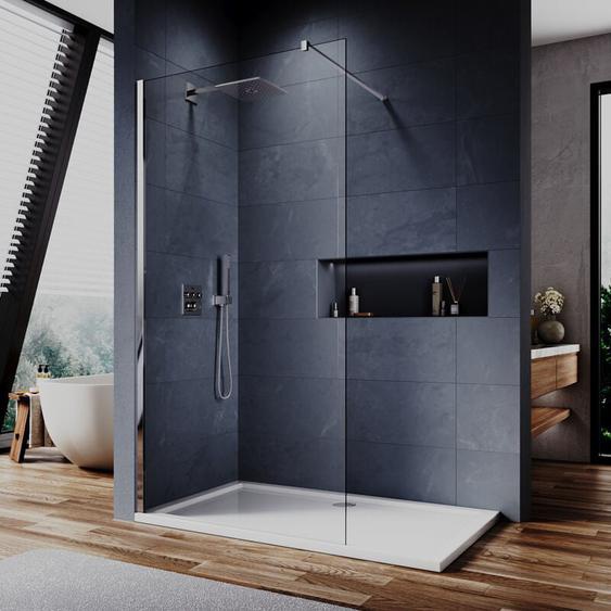 Sirhona - Porte de douche à litalienne, Paroi de douche pour salle deau Panneau en verre de sécurité 6mm avec barre de support 70x200cm